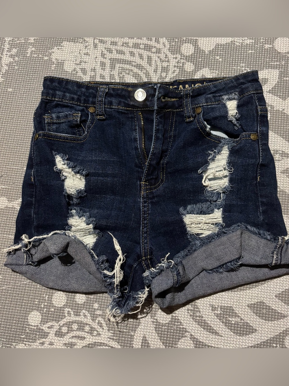 Distressed Dark Blue Denim Women’s Shorts - GOGO Jeans - Size 1
